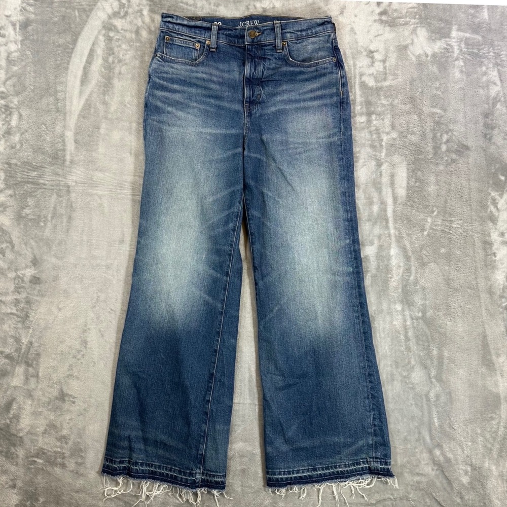 J.Crew High Rise Denim Trouser Women's‎ Size 29 Blue Raw Hem Wide Leg Jeans